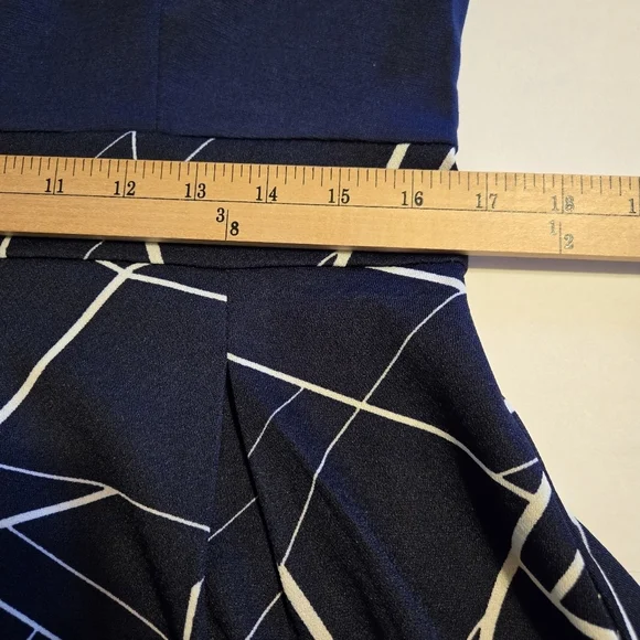 iHot Navy Blue 3/4 Sleeve Midi Pockets Fit and Flare A-Line Swing Dress Sz XL - Picture 12 of 16